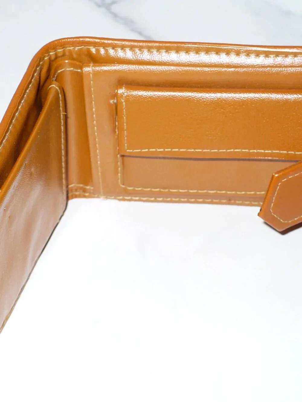 Vintage 1970's Brown Vinyl Billfold Pocket Wallet Green and Gold Design